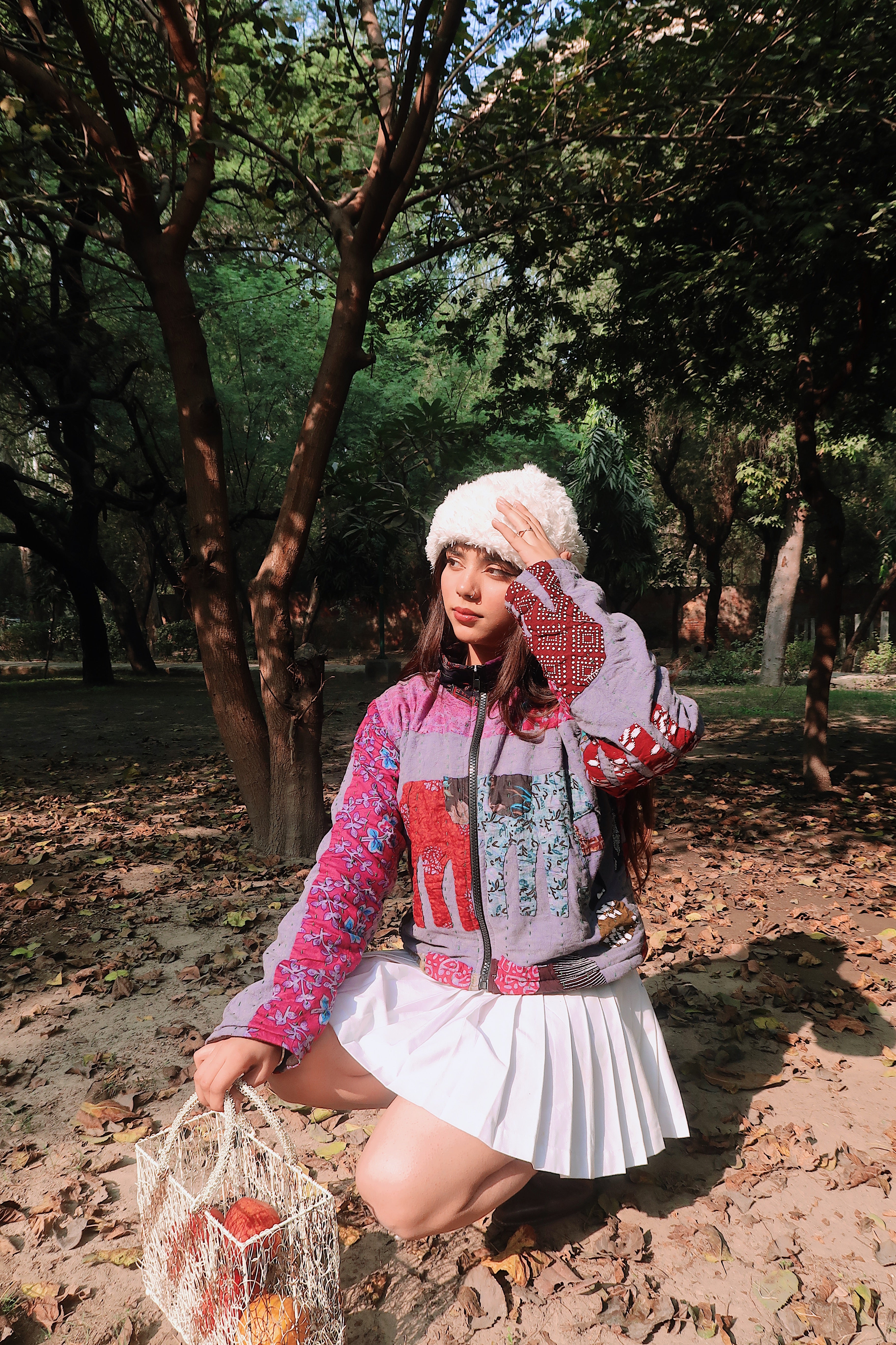 ELEPHANT KANTHA JACKET CROPPED BLUE