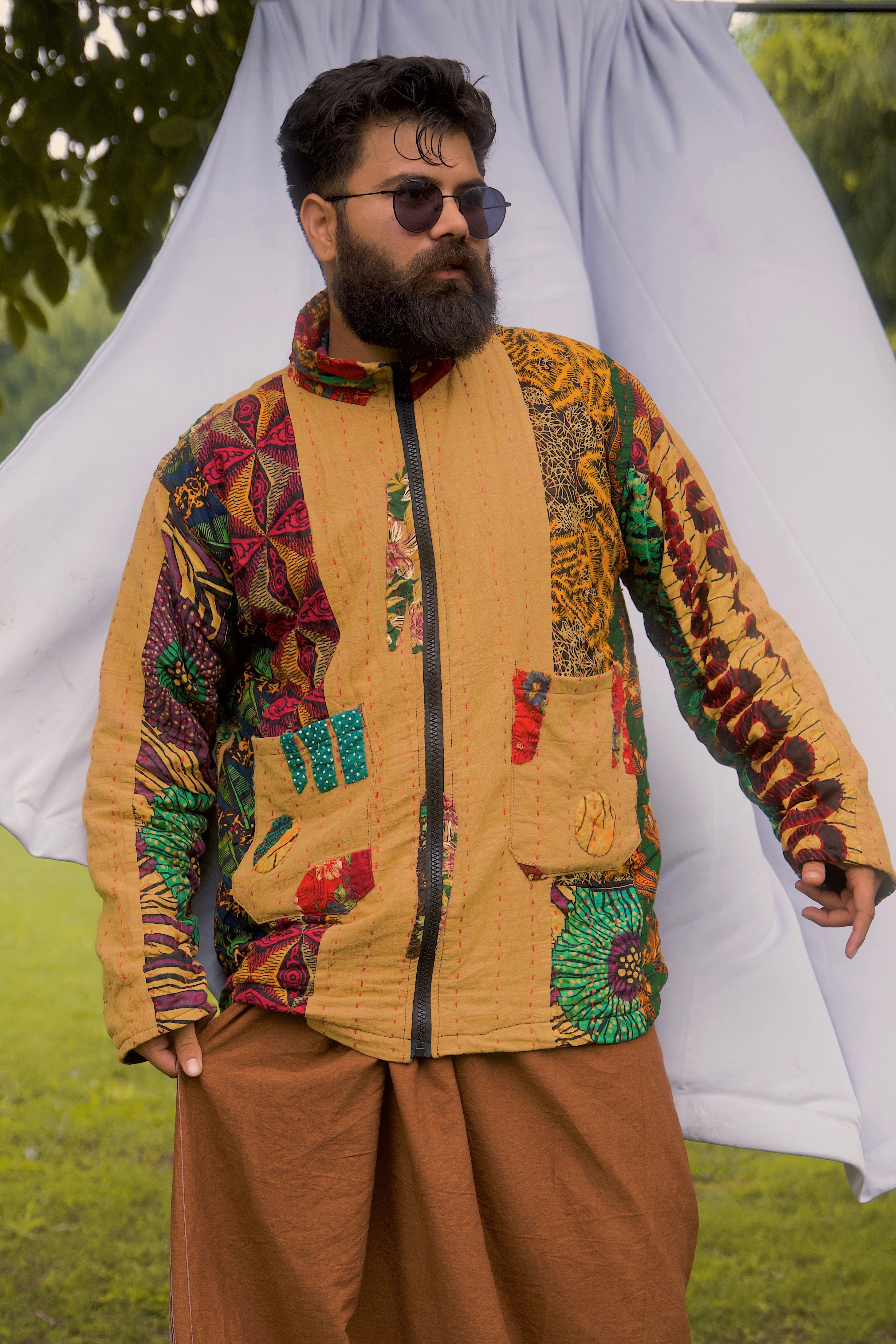 ELEPHANT KANTHA JACKET MUSTARD