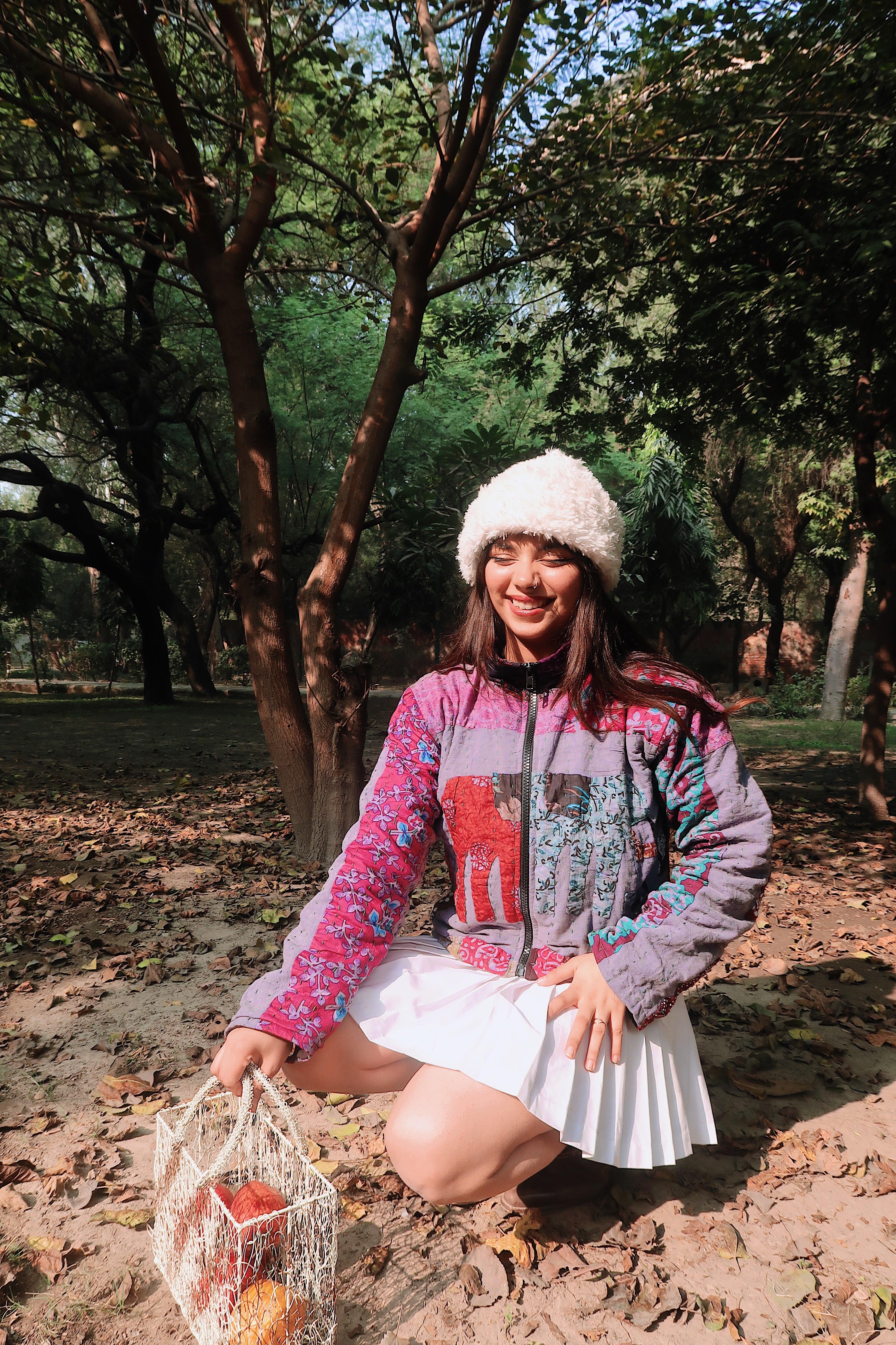 ELEPHANT KANTHA JACKET CROPPED BLUE