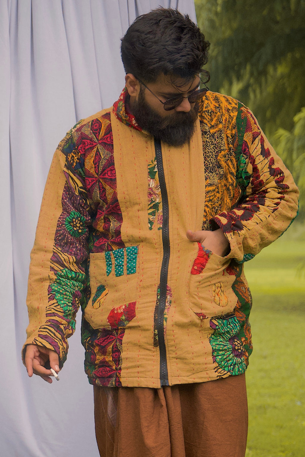 ELEPHANT KANTHA JACKET MUSTARD