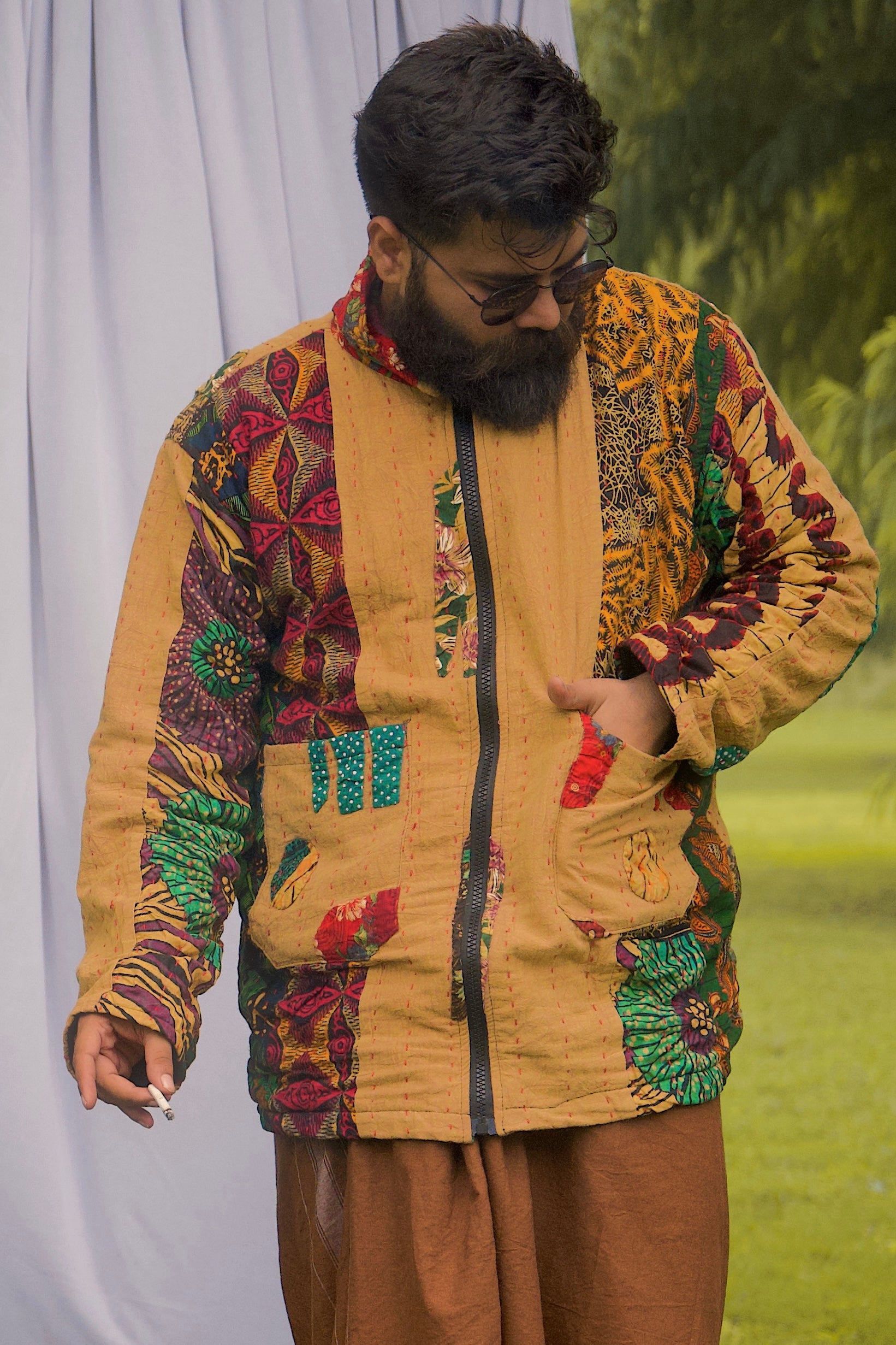 ELEPHANT KANTHA JACKET MUSTARD