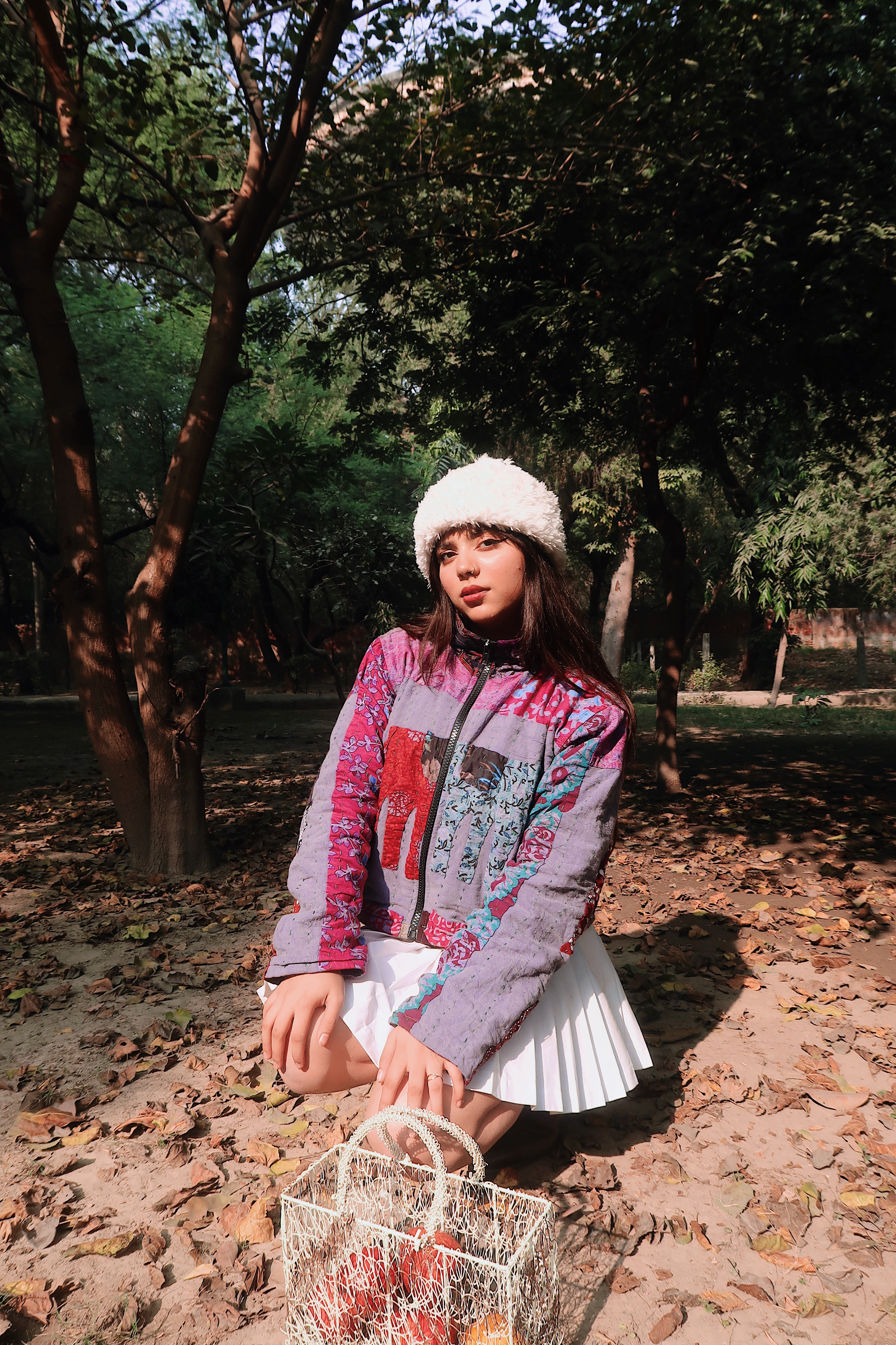 ELEPHANT KANTHA JACKET CROPPED BLUE